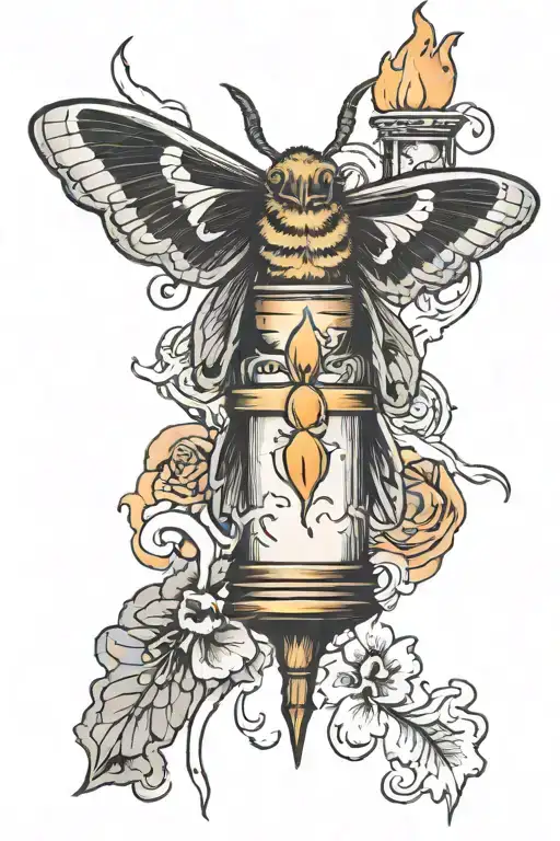moth and candle burning tattoo design idea
