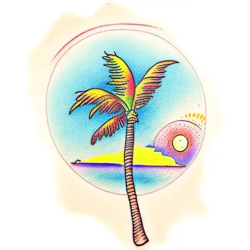 palm tree sunset  tattoo design idea