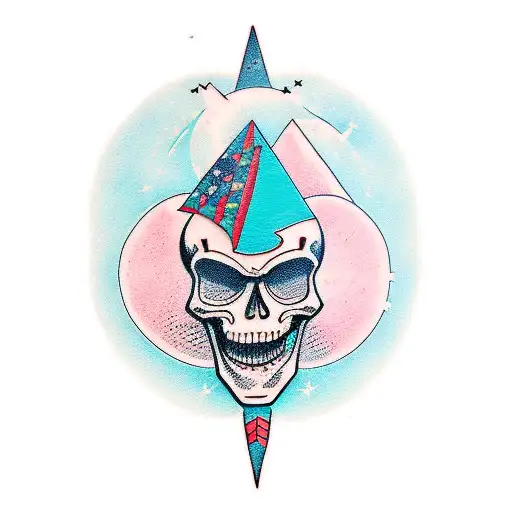 skeleton sunset rocket tattoo design idea