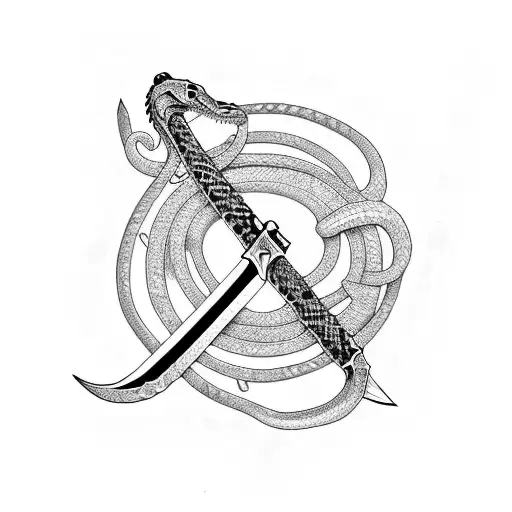 Sword with a snake entwined around the blade tattoo design idea
