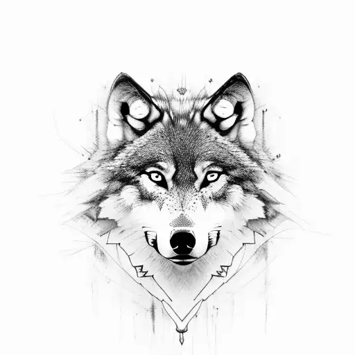 A majestic wolf standing on a cliff overlooking a vast forest tattoo design idea