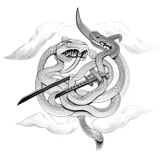 Sword with a snake entwined around the blade tattoo design idea