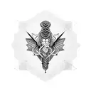 A geometric interpretation of a caduceus of aesculapius with intricate blackwork patterns tattoo design idea