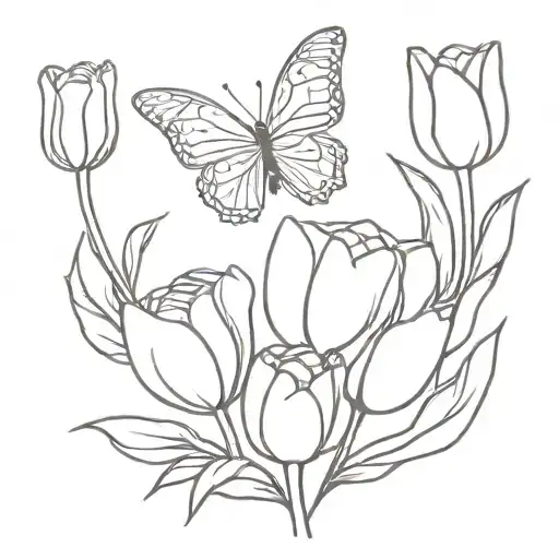 butterfly and tulips tattoo design idea