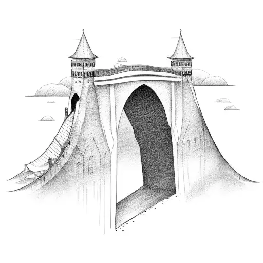 arched bridge over river panorama tattoo design idea