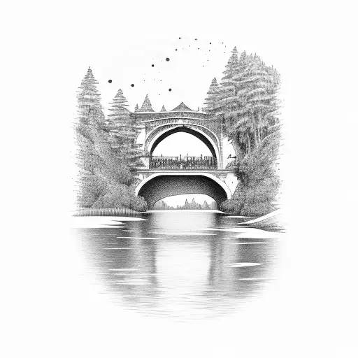 arched bridge over river tattoo design idea