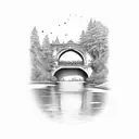 arched bridge over river tattoo design idea