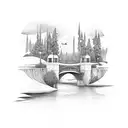 arched bridge over river tattoo design idea