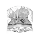 arched bridge over river tattoo design idea