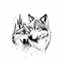 wolf and baby wolf, with forest negative space  tattoo design idea