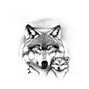 wolf and baby wolf, with forest negative space  tattoo design idea
