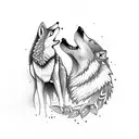 wolf and baby wolf, with forest negative space  tattoo design idea