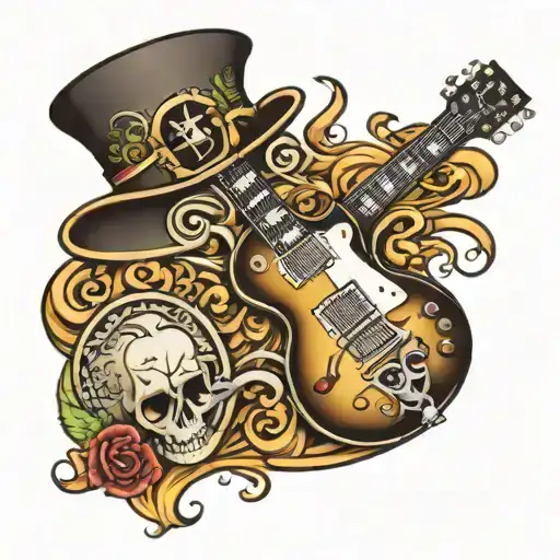 Les paul guitar slashes top hat smoking tattoo design idea