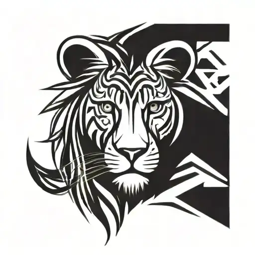 half lion head half lamb tattoo design idea