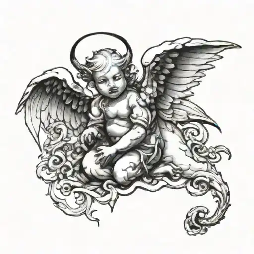 angel demon baby tattoo design idea