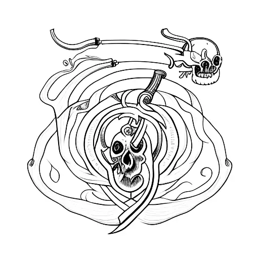 a scythe stubbong an anatomic heart  tattoo design idea