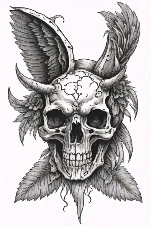bear skull with wings tattoo design idea
