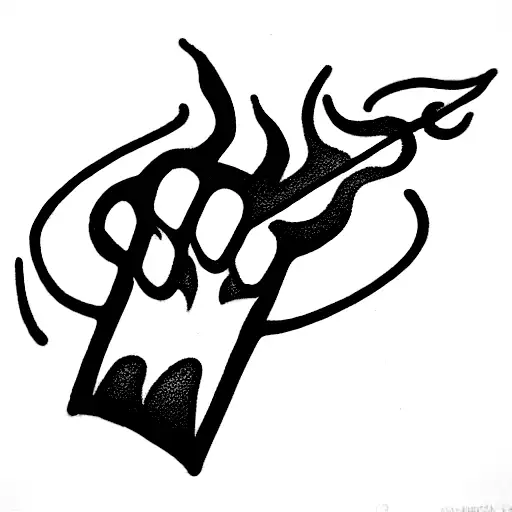 flaming/lit match held by a hand, skull shape made by the flame on the tip of the match, black and white tattoo design idea