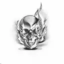 burning/lit match, flame in the shape of a skull,  tattoo design idea