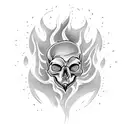 burning/lit match, flame in the shape of a skull,  tattoo design idea