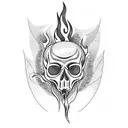 burning/lit match, flame in the shape of a skull,  tattoo design idea