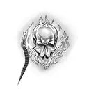 burning/lit match, flame in the shape of a skull,  tattoo design idea