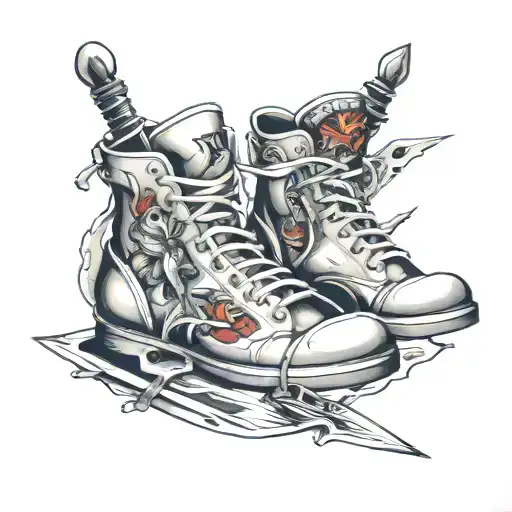 shoes with blades tattoo design idea