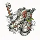 shoes with blades tattoo design idea