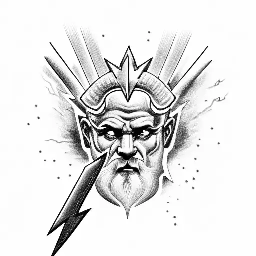 Black and Grey "Zeus Holding Lightning Bolt" Tattoo Idea BlackInk AI