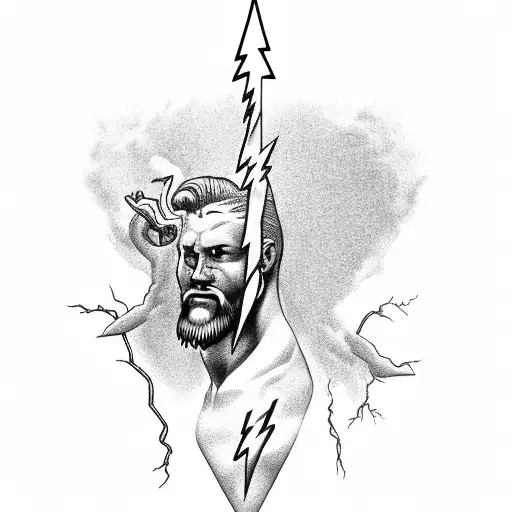 Black and Grey "Zeus Holding Lightning Bolt" Tattoo Idea BlackInk AI