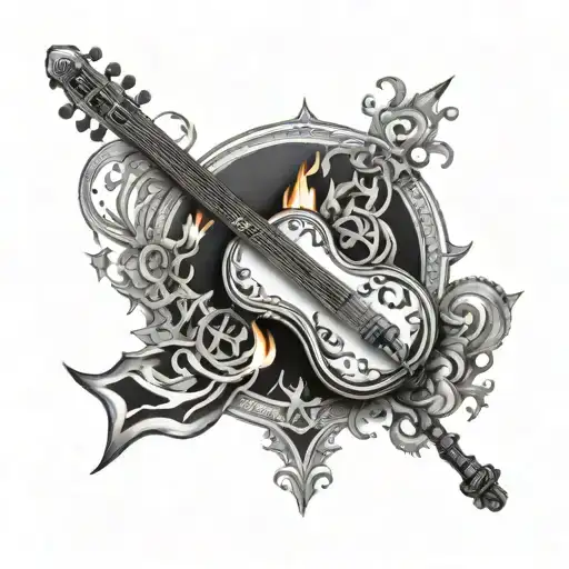 Saz (turkish instrument surrounded my fire coming tattoo design idea