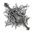 Saz (turkish instrument surrounded my fire coming tattoo design idea