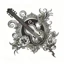 Saz (turkish instrument surrounded my fire coming tattoo design idea