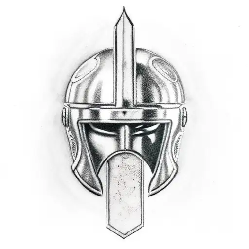 spartan helmet crossed by an arrow with written memento mori tattoo design idea