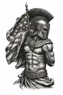 greek spartan with cross and american flag intertwined tattoo design idea