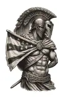 greek spartan with cross and american flag intertwined tattoo design idea