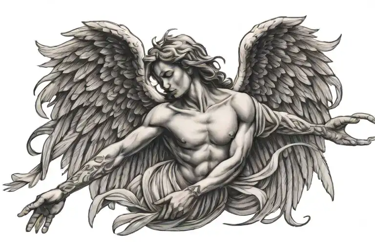 angel flying sideways  tattoo design idea