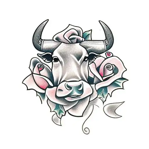 Bull with a cross on it a semicolon and a rose tattoo design idea