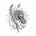 guitar with lightning design on it and rattlesnake wrapped around guitar tattoo design idea