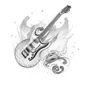 guitar with lightning design on it and rattlesnake wrapped around guitar tattoo design idea