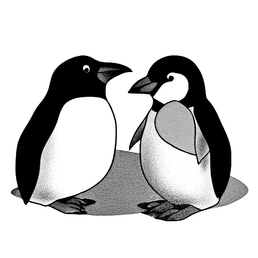 Sparrow and penguin kissing tattoo design idea