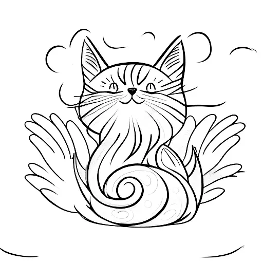 An angelic cat resting on a sandy beach, with waves crashing in the background tattoo design idea