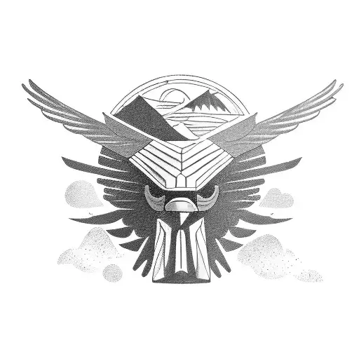 Empowered Condor (Condor head, athlete body) with riches, Condor positioned on a mountain positioned on top of a mountai tattoo design idea