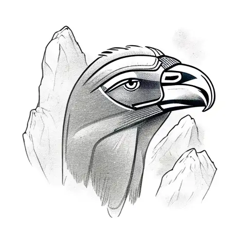 Empowered Condor (Condor head, athlete body) with riches, Condor positioned on a mountain positioned on top of a mountai tattoo design idea