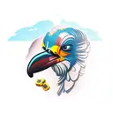 Empowered Condor (Condor head, athlete body) with riches, Condor positioned on a mountain positioned on top of a mountai tattoo design idea