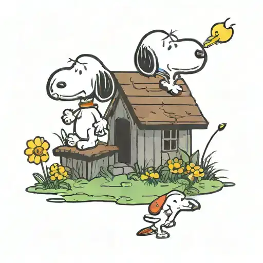 snoopy protecting Woodstock tattoo design idea