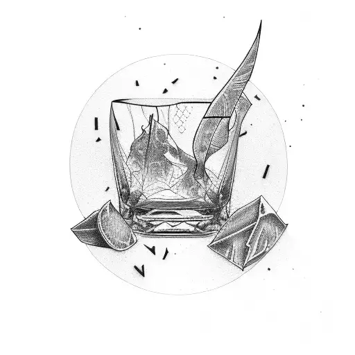 broken whiskey glass tattoo design idea