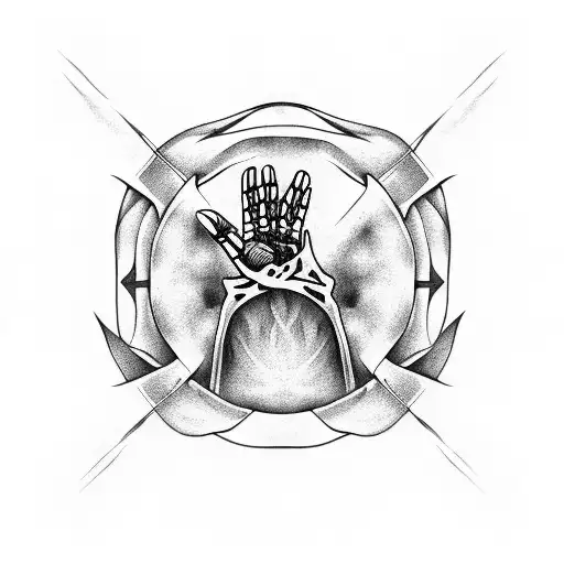 skeleton hand holding four aces wich are on flames tattoo design idea