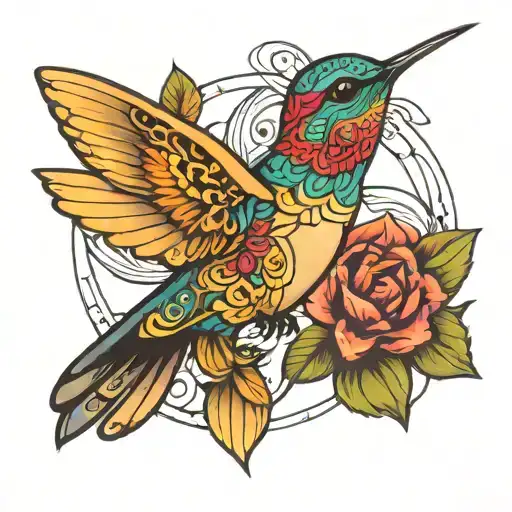 mandala in the outline of a hummingbird perched tattoo design idea