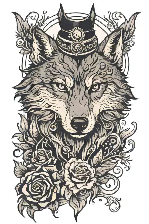 a plot with a wolf and a burnt crow tattoo design idea
